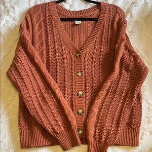 Brown/Orange Cable Knit Cardigan Sweater